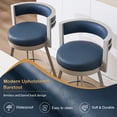 thumbnail image 5 of Zesthouse 26.6″ Swivel Bar Stools Set of 2, Faux Leather Upholstered Counter Height Chairs with Barrel Back & Matte Gray Metal Legs, Modern Barstools for Kitchen Island, Navy Blue, 5 of 10