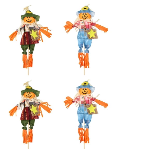 4 PCS Halloween Scarecrow Decoration Outdoor, Fall Harvest Scarecrow Decor, Standing Scarecrow Decorations for Garden, Home, School, Yard, Porch, Thanksgiving Décor