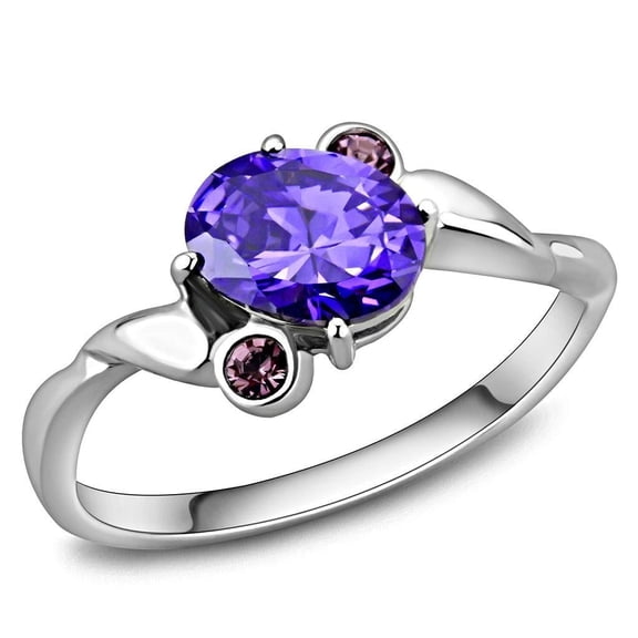 Womens Ring Anillo Para Mujer 316L Stainless Steel Ring with AAA Grade CZ in Tanzanite