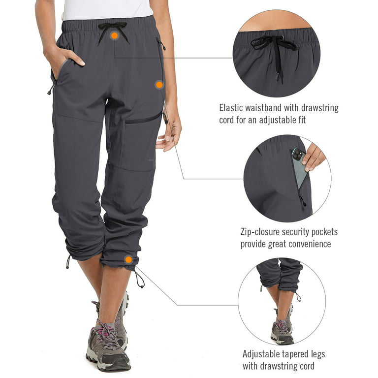 BALEAF Cargo Pants For Women Quick Dry Water Resistant With 4 Zip-Closure  Pockets Elastic Waist Deep Gray Size XL 