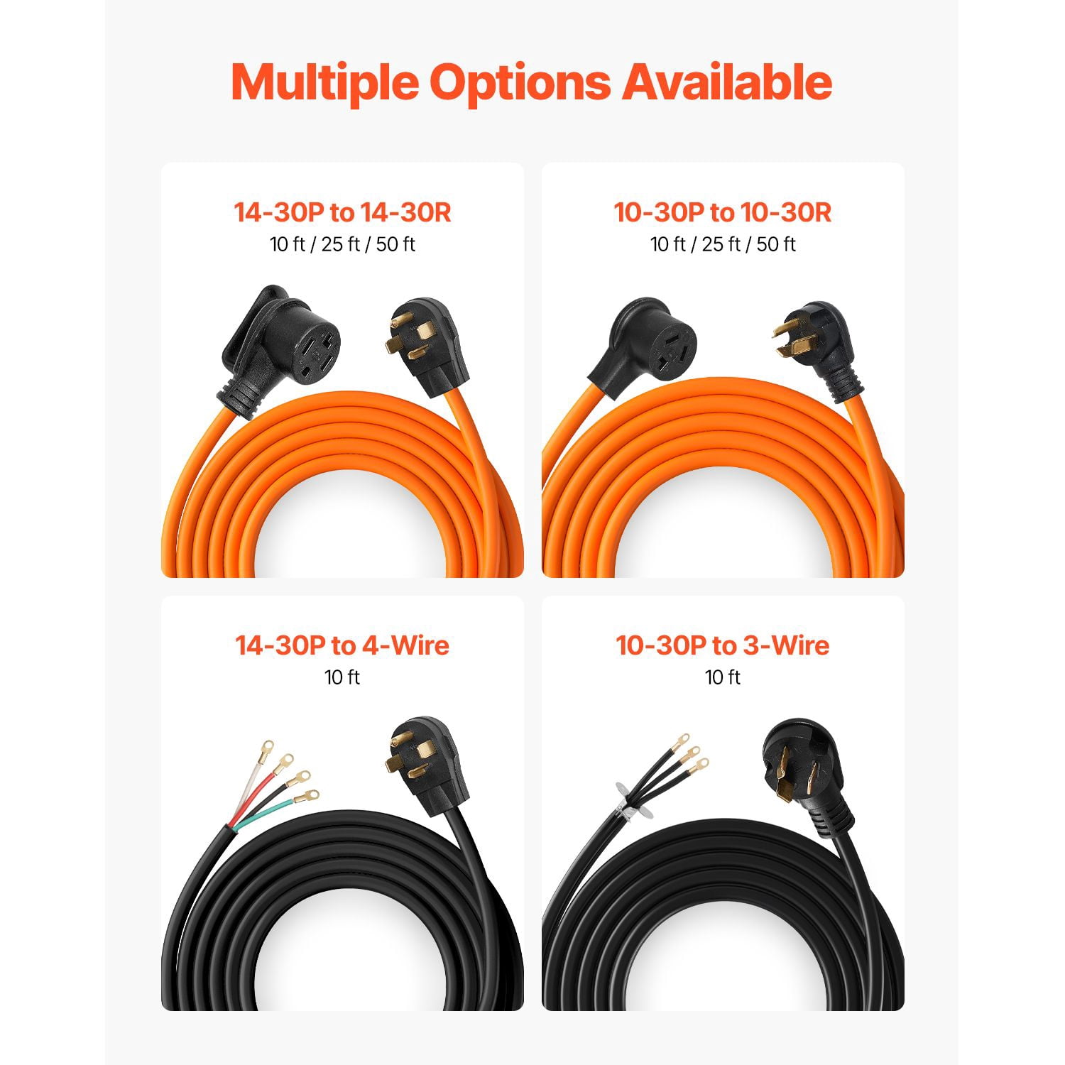 Chateauy 50FT 3-Prong Dryer Extension Cord, NEMA 10-30P/R, 125V/250V, 10AWG/3C STW Pure Copper Cable with Storage Bag & Tie