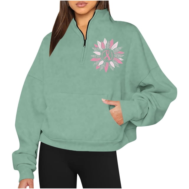 Haut/chemise à Manches Longues Imprimé Demi-Zip à Capuche pour Femmes