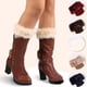 thumbnail image 5 of Qarigey Calentadores de piernas Tejido de ganchillo Faux Trim Flip Calcetines para invierno Cubierta de bota corta Fácil de combinar Puños Toppers Medias Burdeos Qarigey AP009047-07, 5 of 6