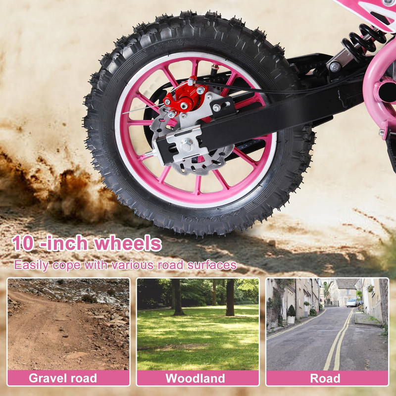 Floseru 49cc 2-Stroke Kids Dirt Bike, Gas Power Motocross with Front and Rear Disc Brakes, Gas-Powe Mini Bike, Off-Road Mini Motorcycle for Children, Shock Absorption Springs, Soft Seat Cushion