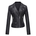 thumbnail image 2 of Lovskoo Women's Leather Jacket Long Sleeve Short Lapel Jacket Motorcycle Jacket Black, 2 of 4