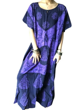 Mogul Women Caftan Maxi Dress,Purple Tie Dye Style Bohemian Dresses,Kimono Sleeves Summer Beach Long Kaftan ML