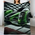 thumbnail image 3 of nygtbtfer Throw Blanket Boys Blanket,Black and White Checked Plaid Green Drift Kart Fleece Blanket ,Square Grid Plaid Lattice Bed Blanket Racing Karting Extreme Sport Sofa Decor White, 3 of 6