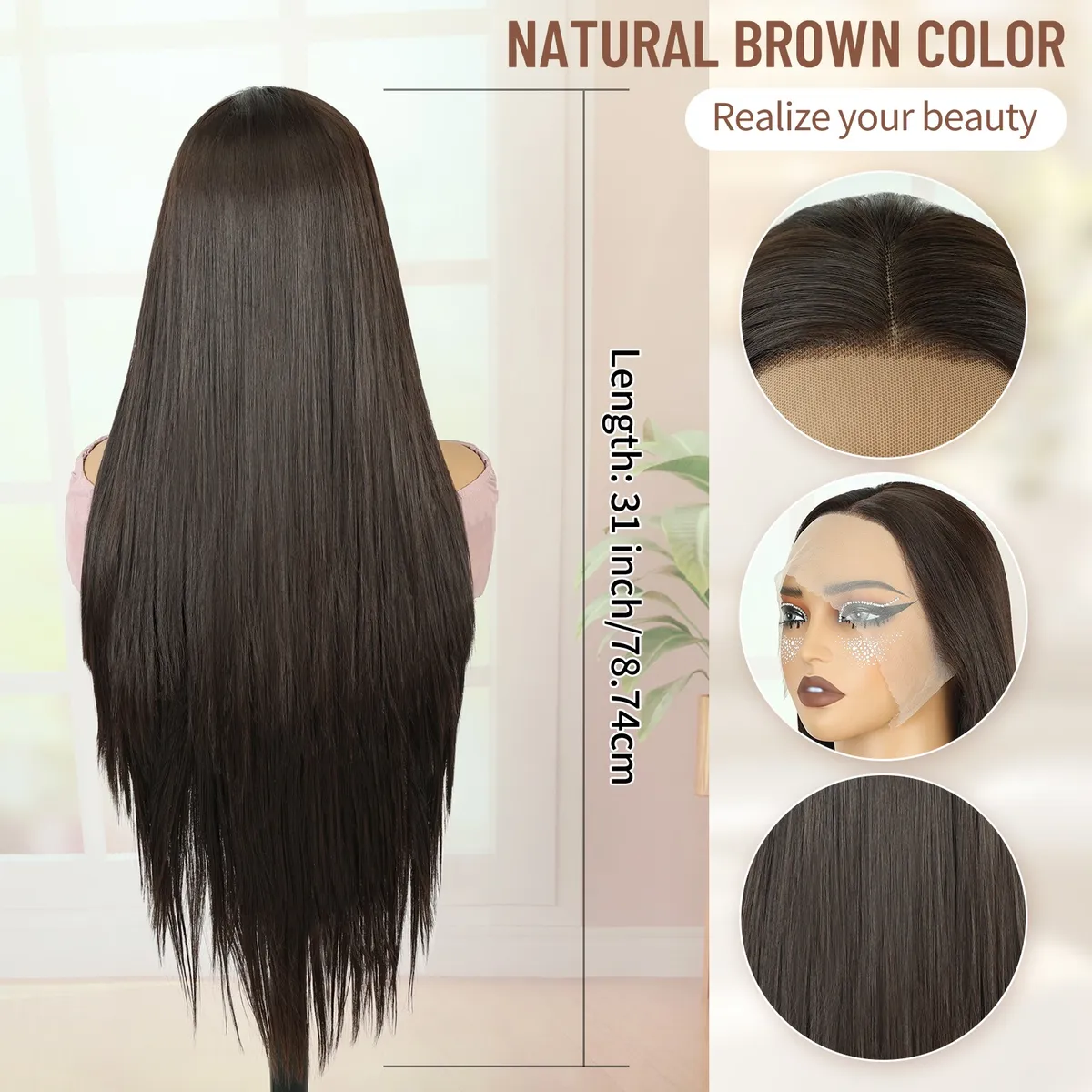 Creamily 30 Inch Brown Synthetic Lace Front Wigs 13x3 Chocolate Brown Wig Long Straight Heat Resistant Fiber Hair Synthetic Wig for Women for Daily Party Use