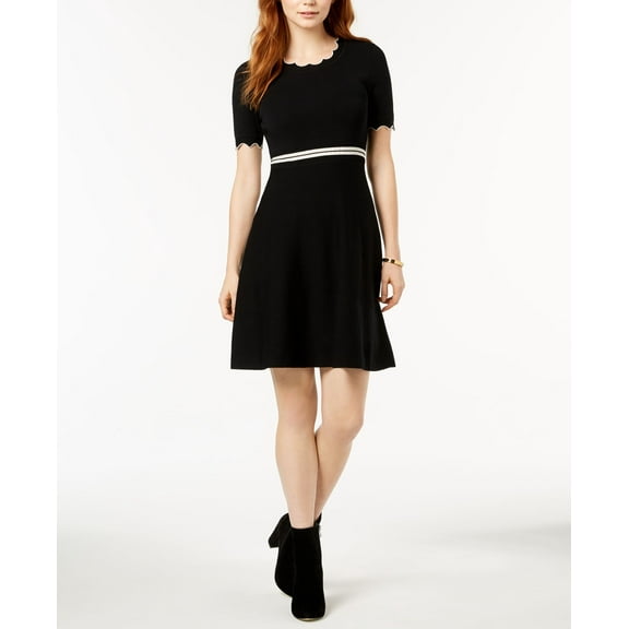 Maison Jules Scalloped Fit Flare Dress Deep Black XS