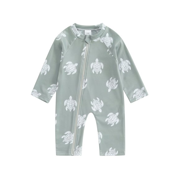 GuliriFei Kids Boys Summer One Piece Swimwear Casual Turtle Print Zipper Long Sleeve Monokini Swimsuit Beachwear Bathing Suit 3-24M