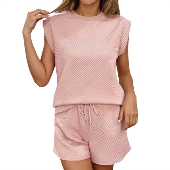 Women's Quilted 2 Piece Outfits Trendy Textured Sleeveless Crewneck Tank Top and Shorts Set 2026 Sumer Casual Soft Comfy Loose Suits