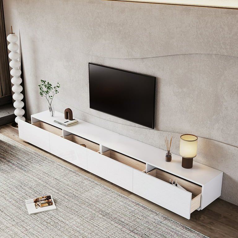 POVISON Modern Large Matte TV Stand Long Media Console with 4 Drawers White 78.74 Fully Assembled