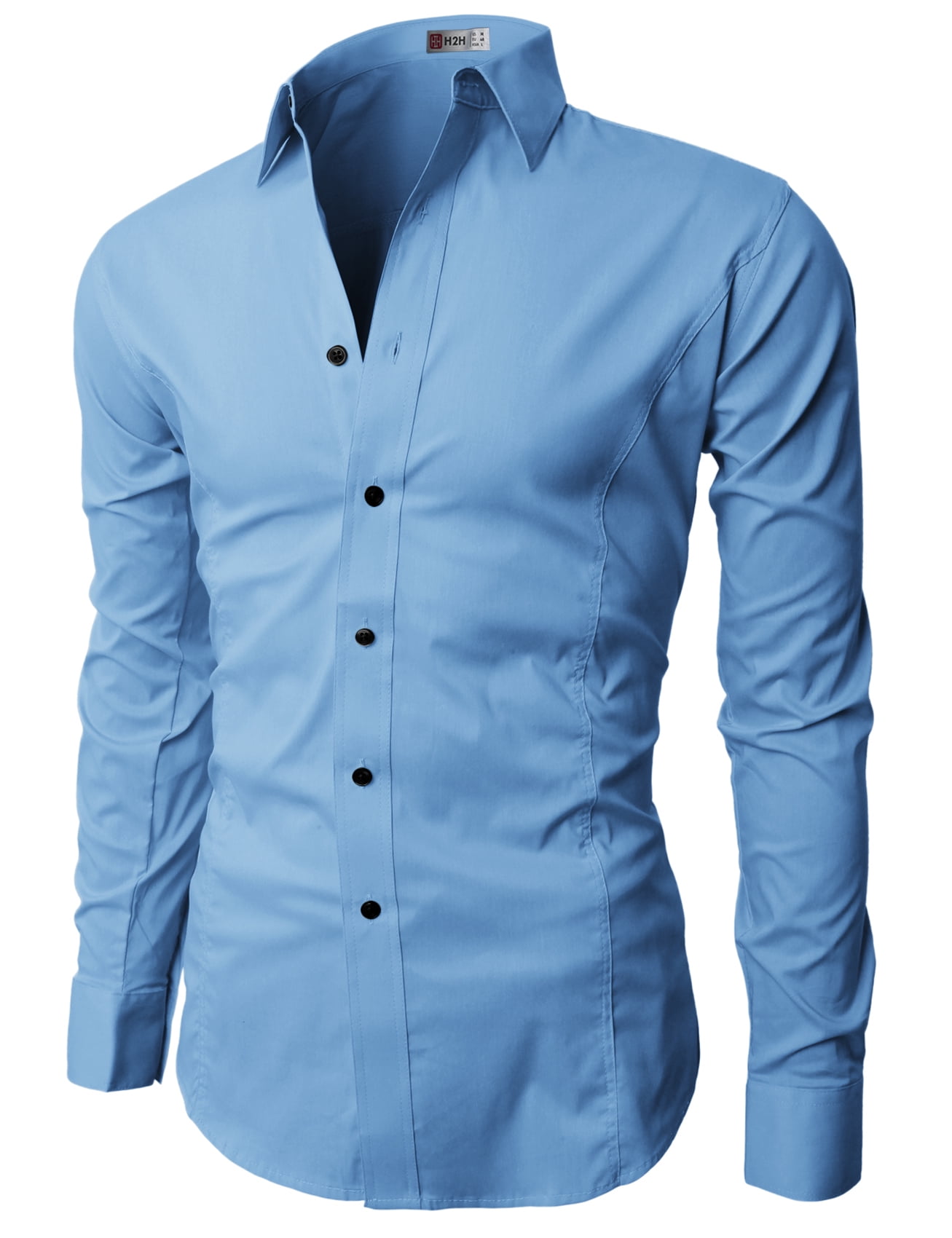 H2H Mens Dress Slim Fit Shirts Long Sleeve Business Shirts Basic Designed Breathable