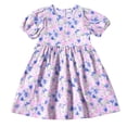 thumbnail image 2 of ITSAME Floral Dress for Girls Cotton Puff Short Sleeve Crewneck Summer Loose Casual A-Line Dress Purple Size 13-14, 2 of 9