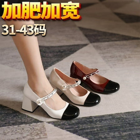 Mary Jane shoes-1 fat feet wide feet high heels widened small womens shoes 313233 single shoes x