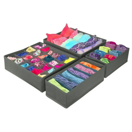 

4pcs Reinforced Clothes Divider Large Capacity Clothes Storage Bag for Lingerie Bra Undies Underwear Dark Grey