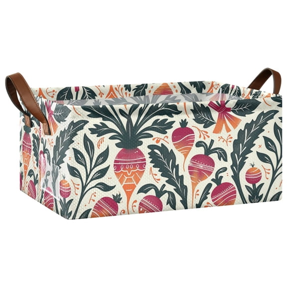 Collapsible Storage Bins Fabric Shelf Baskets with Handles Closet Organizer Beet Folk Art 16.9x11.4x7.7