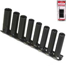 8 Pc Deep Impact Socket Set 1/4" Drive - 6 Point with Storage Rake, for Impact Wrench, Metric