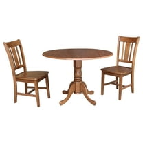 42" Solid Wood Dual Drop Leaf Pedestal Dining Table With 2 San Remo Side Chairs in Distressed Oak by International Concepts