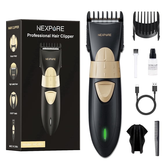 NEXPURE Hair Clippers for Men, Cordless Clippers for Hair Cutting Kit IPX7 Waterproof, Low-Noise Rechargeable Trimmer with Guide Combs for Men & Kids, Black