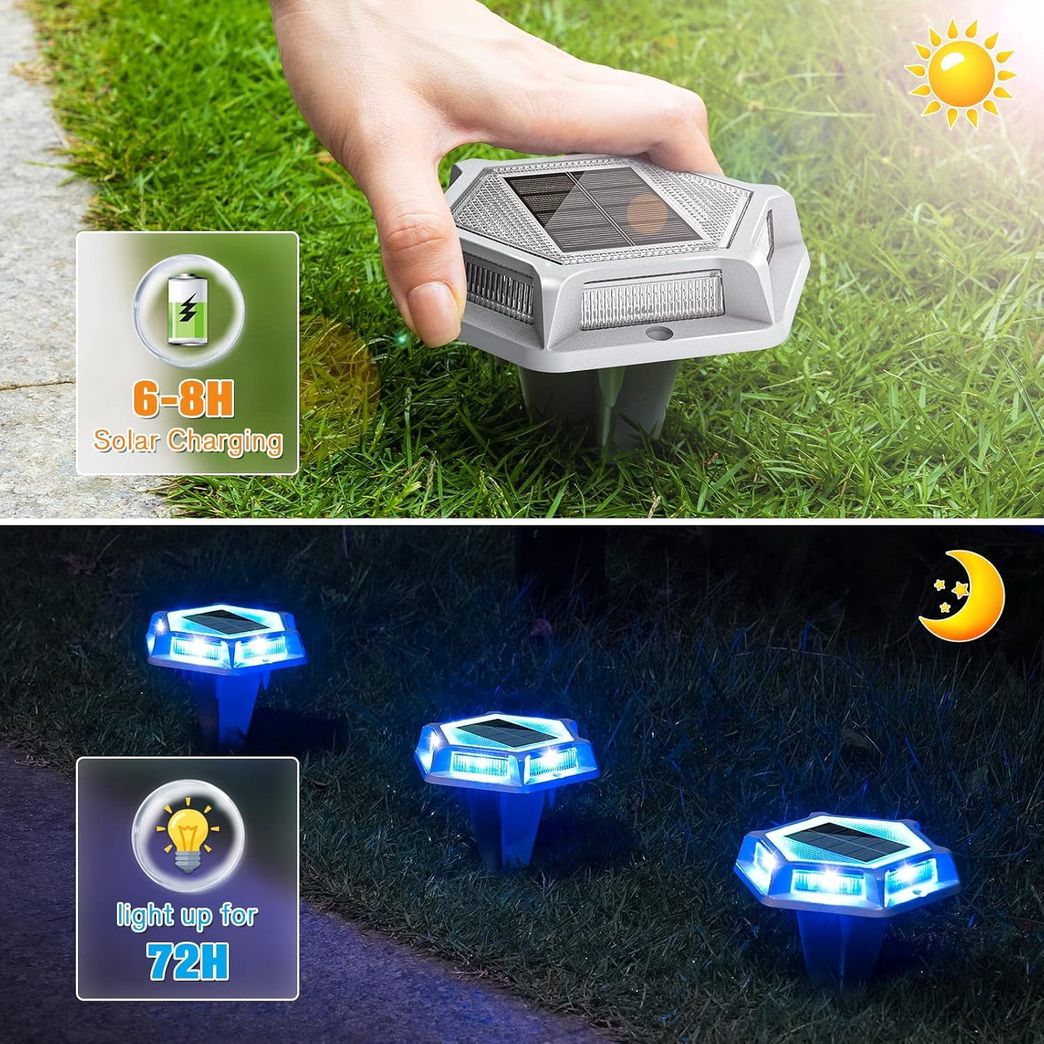 Solar Driveway Lights Dock Outdoor Waterproof Marker Lights,12 Pack Solar Deck Lights 2 Colors in 1 Led Wireless IP67,Solar Deck Lights for Sidewalk Pathway Yard(White/Warm White),Auto On/Off