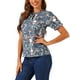 thumbnail image 4 of BLUSA FLORES CON VOLANTES DE INSPIRE CHIC para Mujeres, Manga Corta, Cuello con Volantes, Blusas Casuales XS Azul Polvoriento, 4 of 5