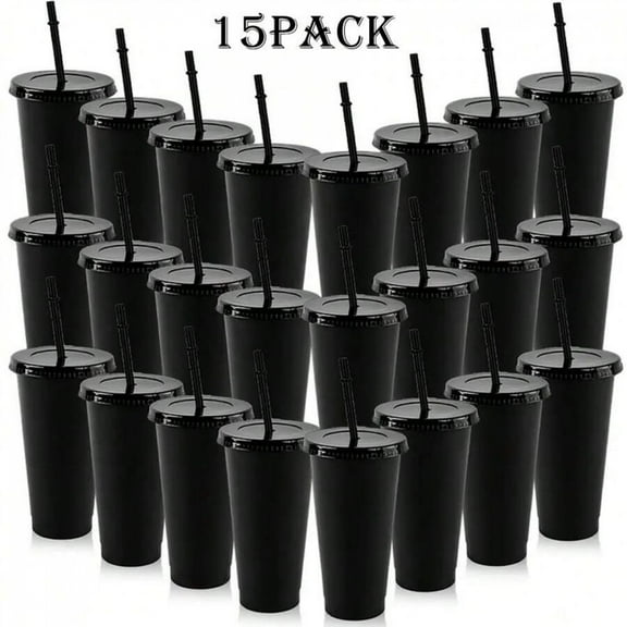 15Pack Reusable Plastic Cups With Straws And Lids, 24oz Durable Water Cups Ice Coffee Cups Large Leak-Proof Bottles