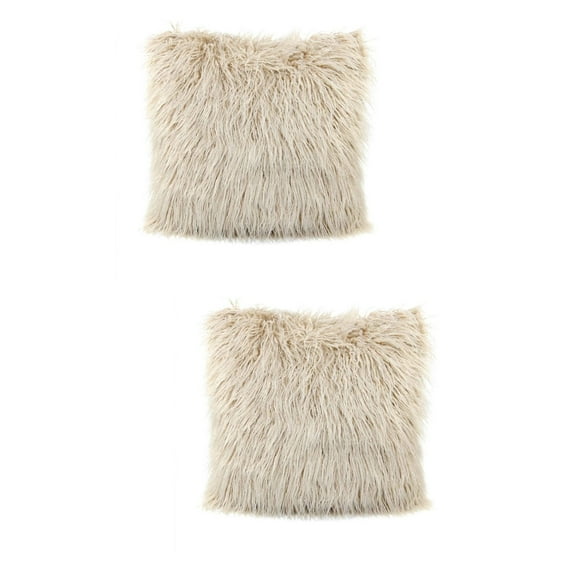 2 pcs  45x45CM European Plush Pillowcase Fluffy Pillow Cover Throw Pillow Cover Imitation Wool Cushion Cover Beige (without Pillow Core)