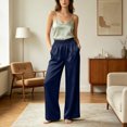 thumbnail image 7 of Nugftut Womens Pajama Pants High Waist Satin Wide Leg Pants with Pockets Soft Comfortable Loungewear Pajamas, 7 of 7