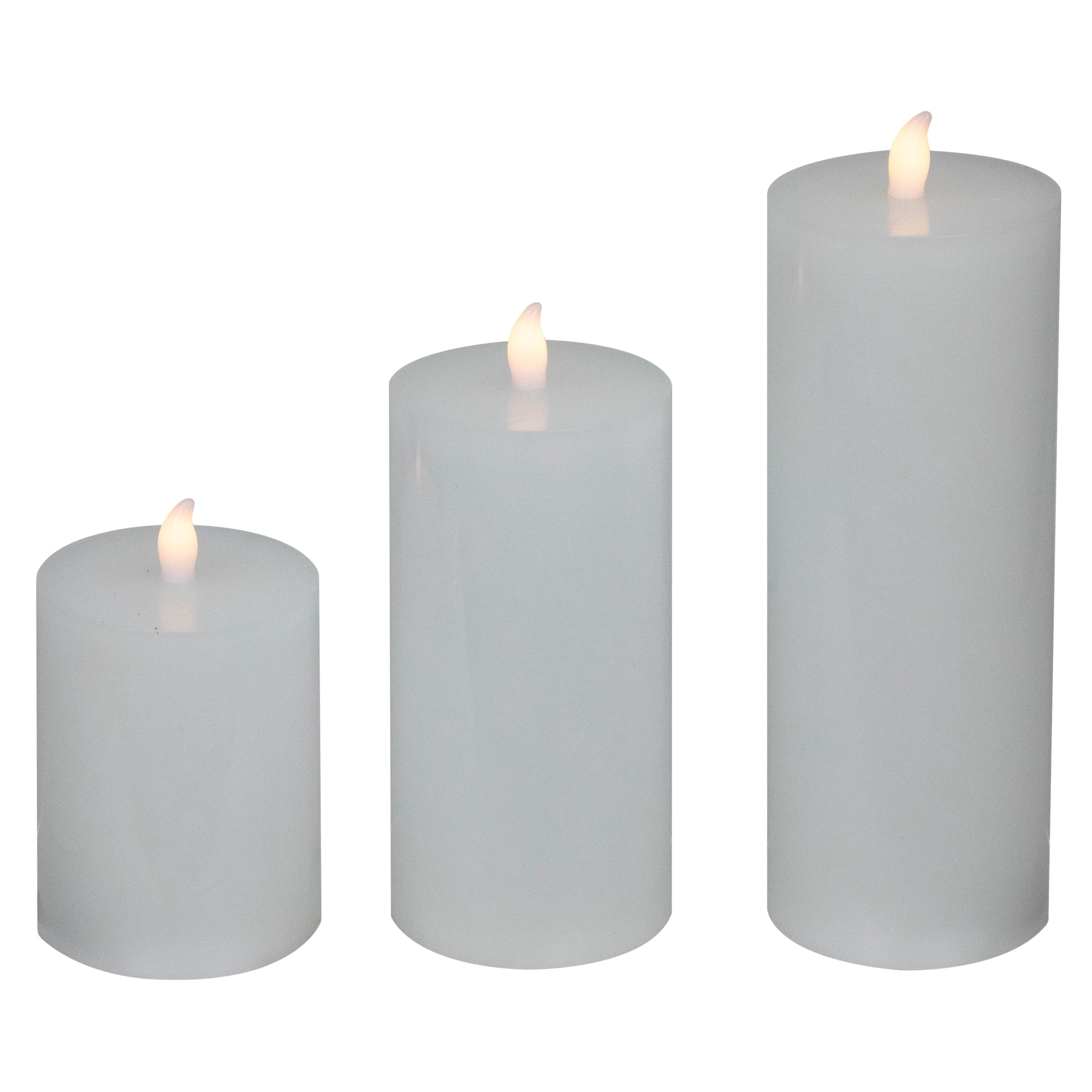 Northlight LED Solid Flameless Flickering Wax Pillar Candles - 8" - White - Set of 3