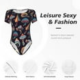 thumbnail image 4 of KLL Women 's Crew Neck Bodysuit Jumpsuits Mushroom Doodle Print Short onesies Stretch T Shirts, 4 of 7