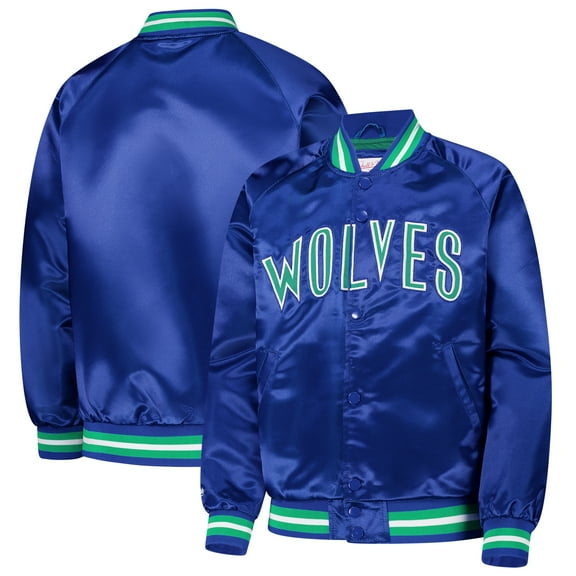 Youth Mitchell & Ness Blue Minnesota Timberwolves Hardwood Classics Satin Raglan Full-Snap Jacket