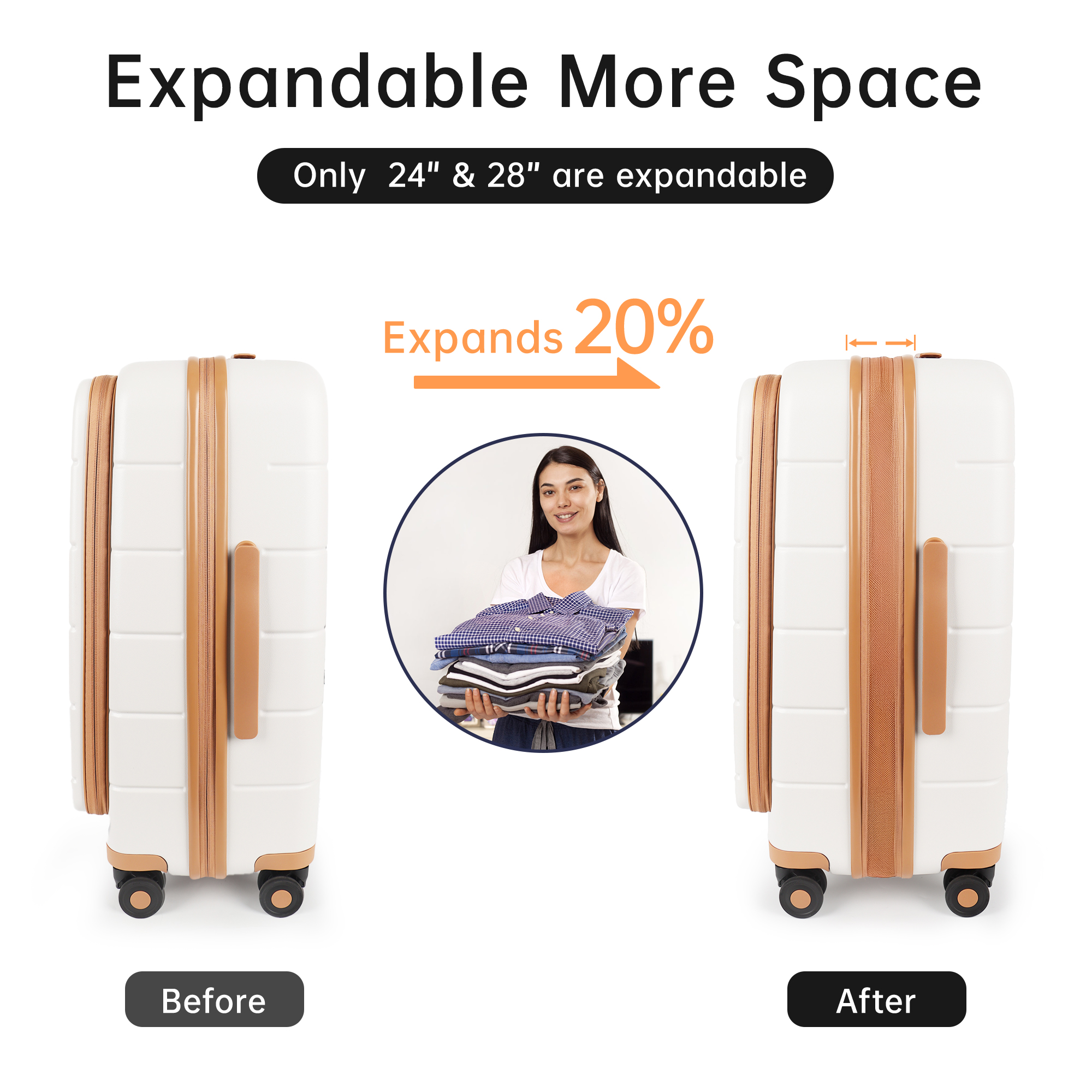 3 Piece Luggage Set,Hardside Expandable Front Opening Spinner Luggage with TSA Lock,Lightweight Hardshell Suitcase Set,20"/24"/28",Beige,CY2431