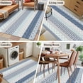 thumbnail image 6 of 2.7x5 Washable Area Rug, Geometric Bohemia Non-Slip Rectangle Rug for Bedroom Bedside, Stripes Gray White and Blue Indoor Floor Mat for Home Decor, 6 of 9