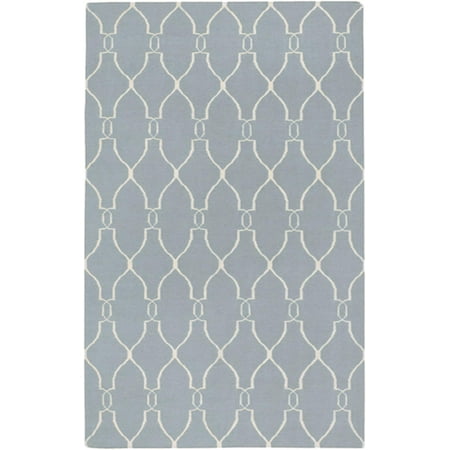 Round Blue Swirl - 8' Open Swirled Foggy Blue and Ivory Hand Woven Wool Round Area Throw Rug