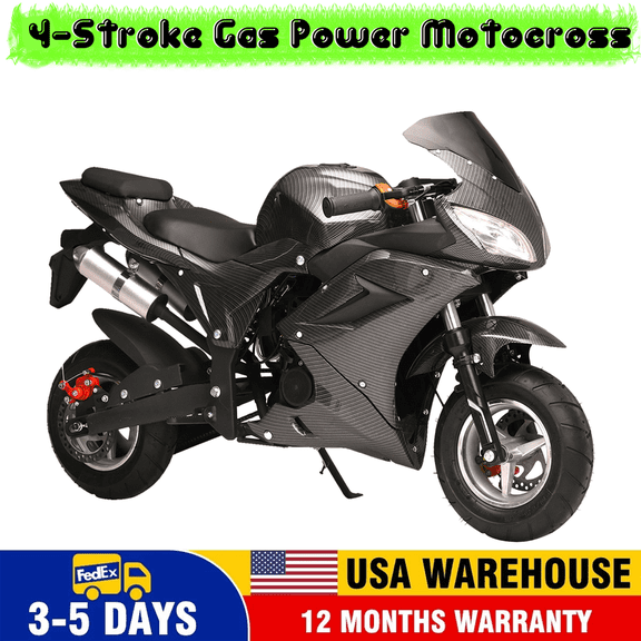 49cc Mini Gas Motorbike, 4-Stroke Off-Road Motorcycle for Kids, Youth Trail Bike with Shock Absorption Springs, Pocket Rocket Motorbike with Dual Disc Brakes, Hydraulic Shock, Kids Mini Dirt Bike