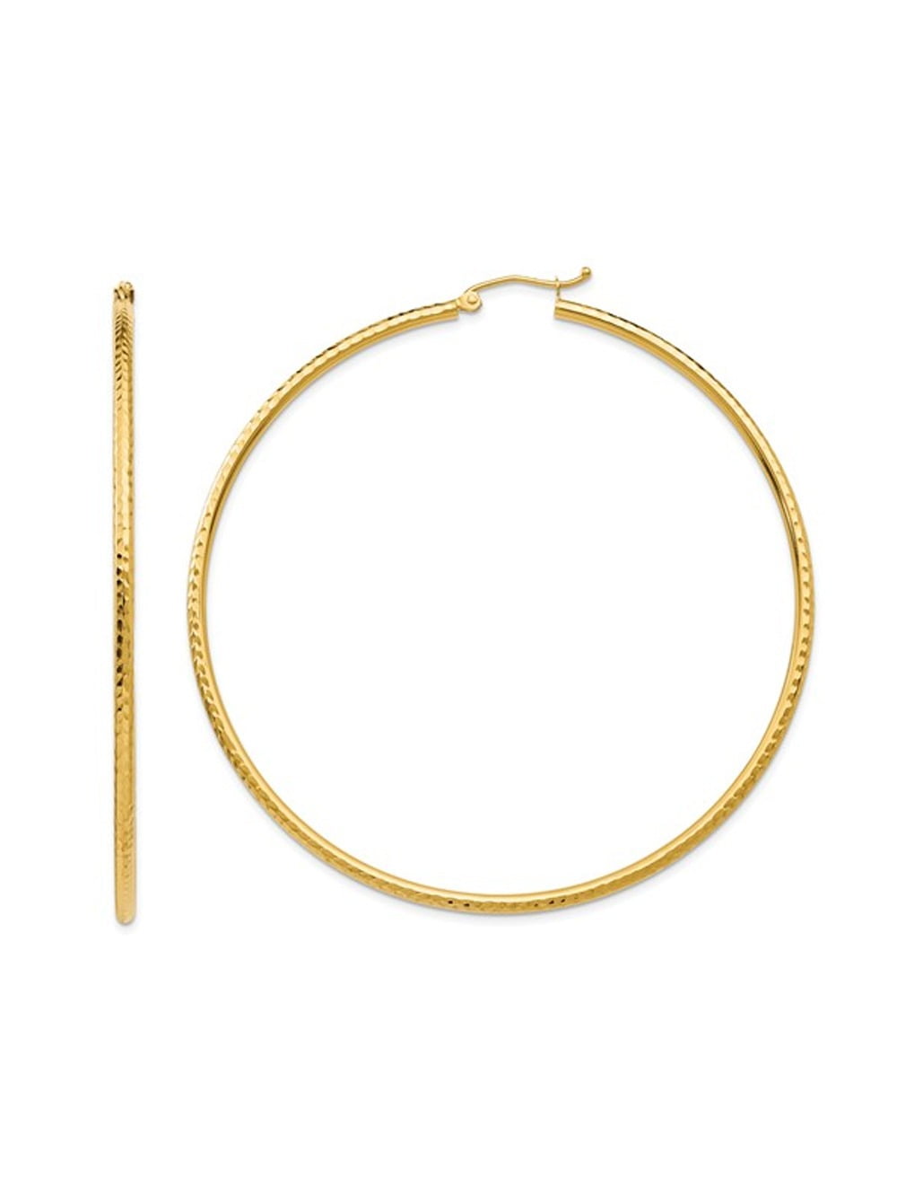 Extra Large Diamond Cut Hoop Earrings in 14K Yellow Gold 2 1/2 Inch (2.