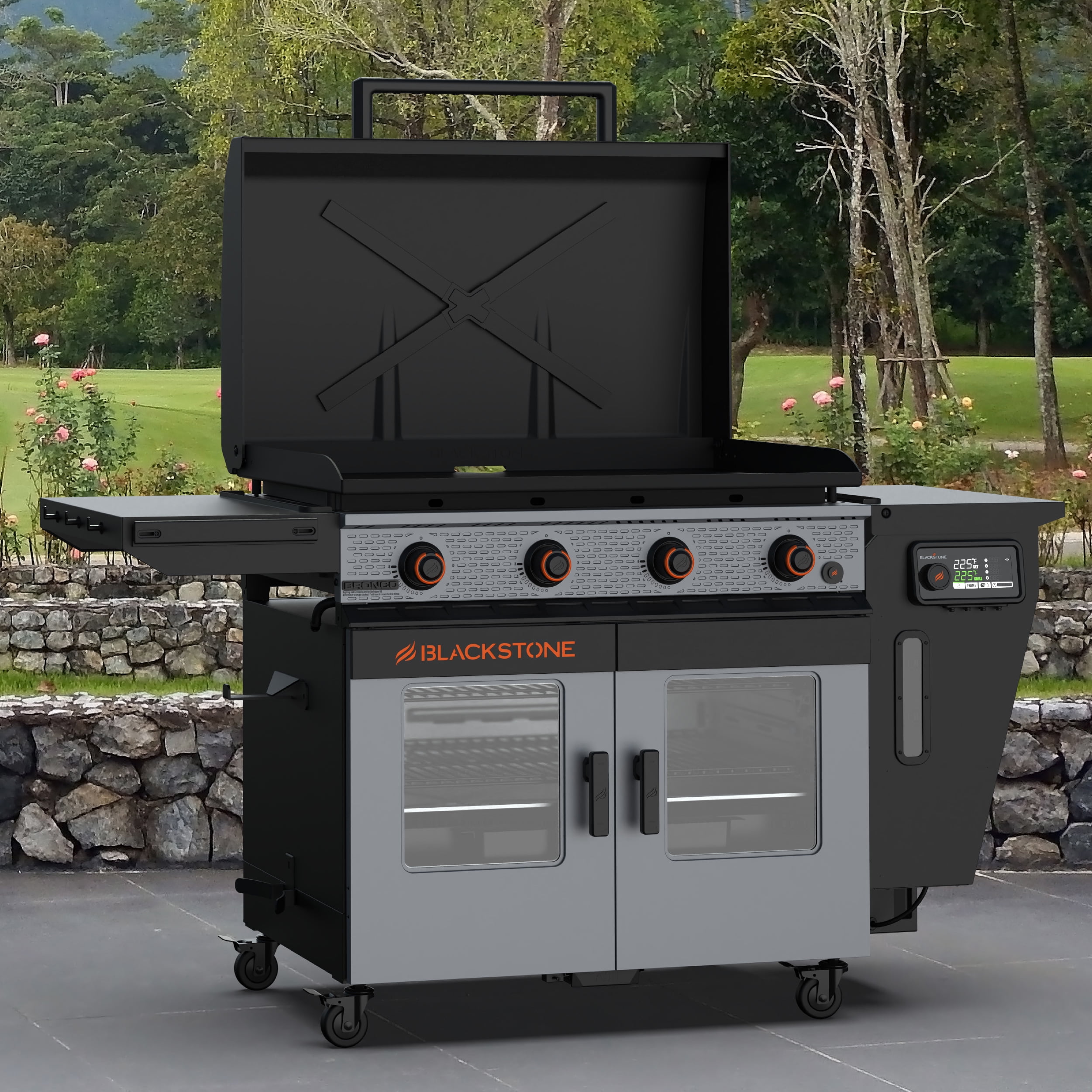 Blackstone Bronco Outdoor Combo Griddle, 36 Inch 4-Burner Flat Top Grill with Vertical Pellet Smoker