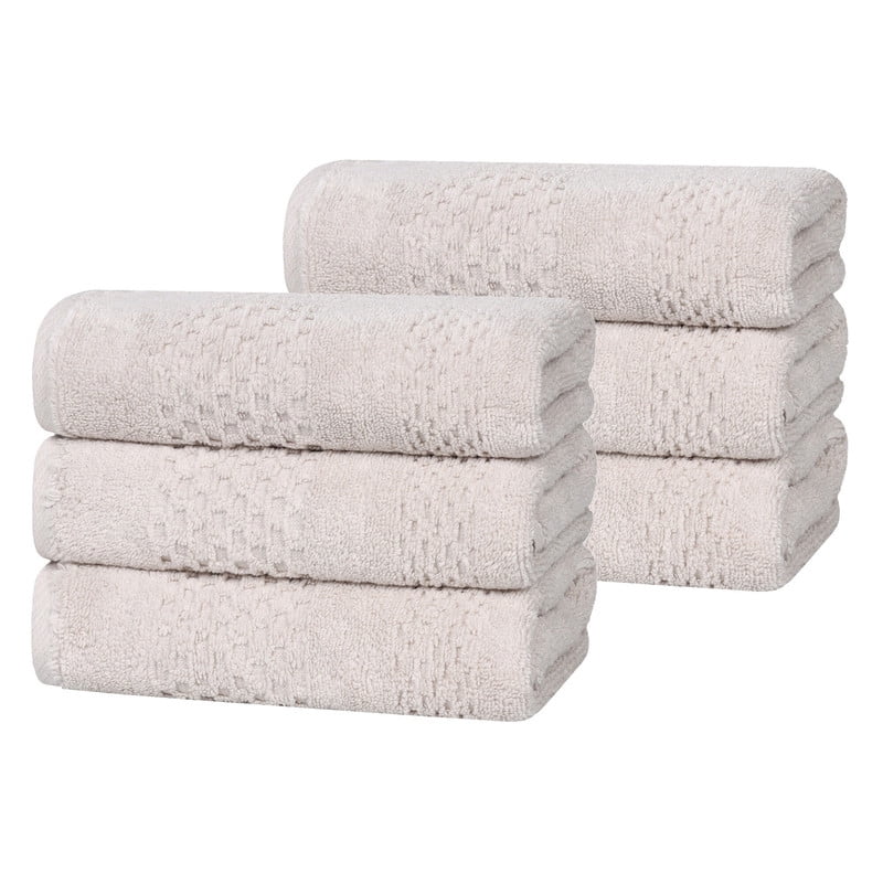 Superior Playa Zero Twist Cotton Solid Waffle Textured Absorbent Hand Towels, Set of 6, Silver