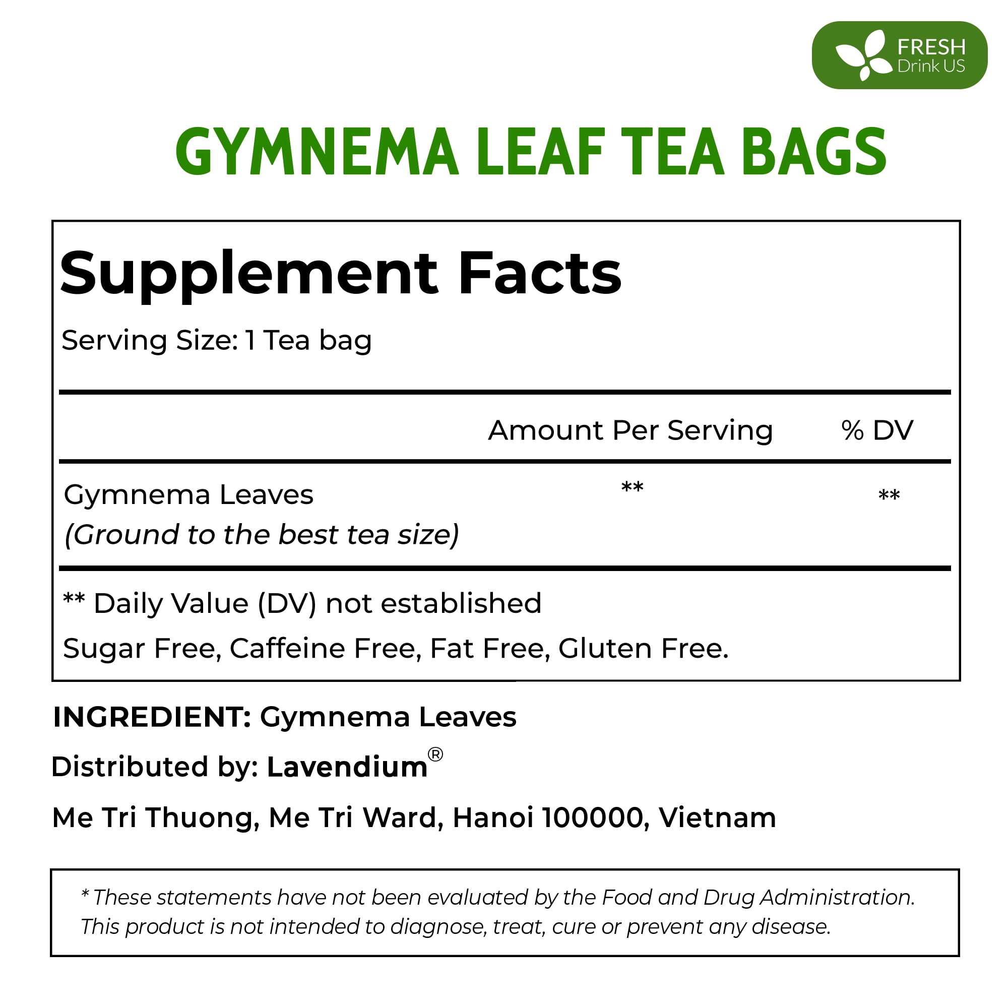 FreshDrinkUS, Premium 120 Gymnema Leaf Tea Bags, 100% Natural & Pure from Gymnema Leaves. Gymnema Tea Bags for Diabetics - COLD-DRIED for Maximum Freshness and Nutrient Retention. No Sugar, Vegan.