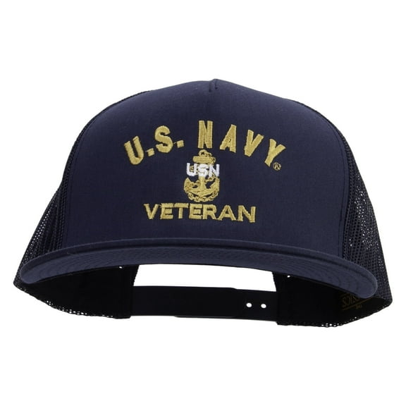 Navy USN Veteran Embroidered 5 Panel Mesh Trucker Snapback Cap - Navy OSFM
