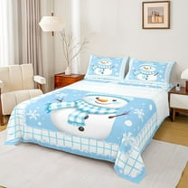 Feelyou Cute Cartoon Snowman Bed Sheets for Child, Magic Winter Snow King Sheets, Merry Christmas Sheet Set, Super Cozy Room Decor, 4 Pieces