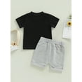 thumbnail image 5 of Musuos Toddler Boys Summer Outfits 6M 12M 18M 24M 3Y Letter Print Short Sleeve Crew Neck T-shirt and Stretch Casual Rolled Shorts Set, 5 of 10