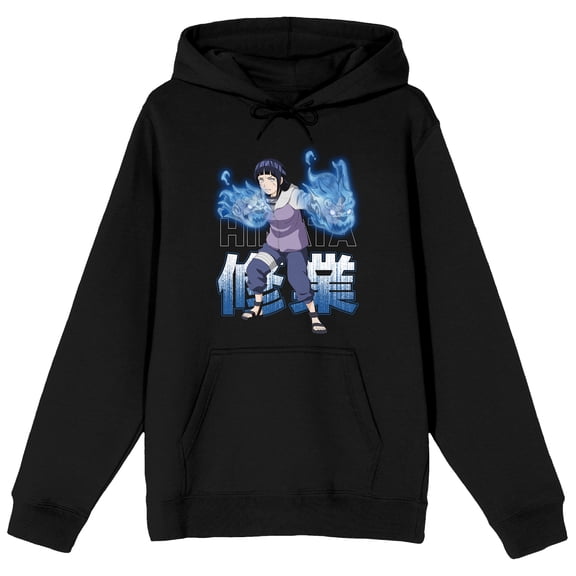 Naruto Shippuden Hinata Combat Pose Women's Black Long Sleeve Hooded Sweatshirt - Medium