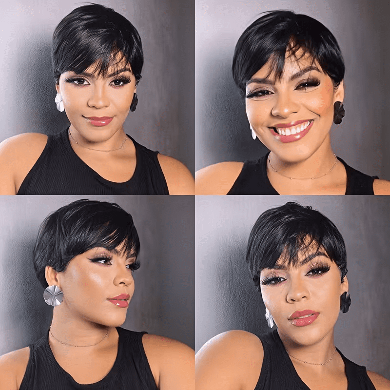 Short Fairy Style Wigs for Women, 150% Density Brazilian Virgin Human Hair, Machine-Made Rose Net Cap, Glueless, Wear And Go,Quick Style Change, Perfect for Fashion Lovers