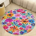 thumbnail image 4 of Floral Colorful Flower Floral Medallion Round Rug - Small Round Area Rug, Soft Non-Slip Machine Washable Bedroom Mat Indoor Accent Entry Carpet for Office Desk Dorm Hallway, 4 of 6