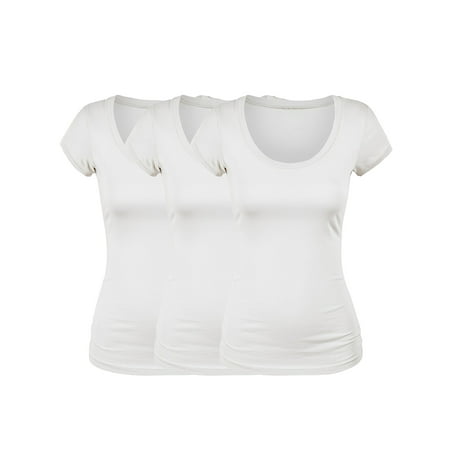 Essential Basic Scoop Neck Short Sleeve Tee Women Basic Tshirt - Value Pk Deal, Junior to Plus Sizes