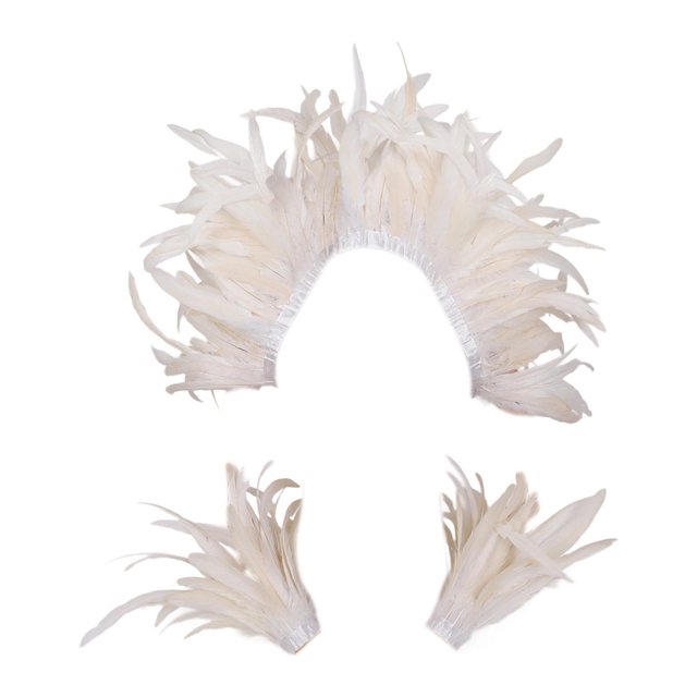Disfraz de chal de plumas con dos muñequeras, disfraz creativo de cosplay para mascarada. Blanco