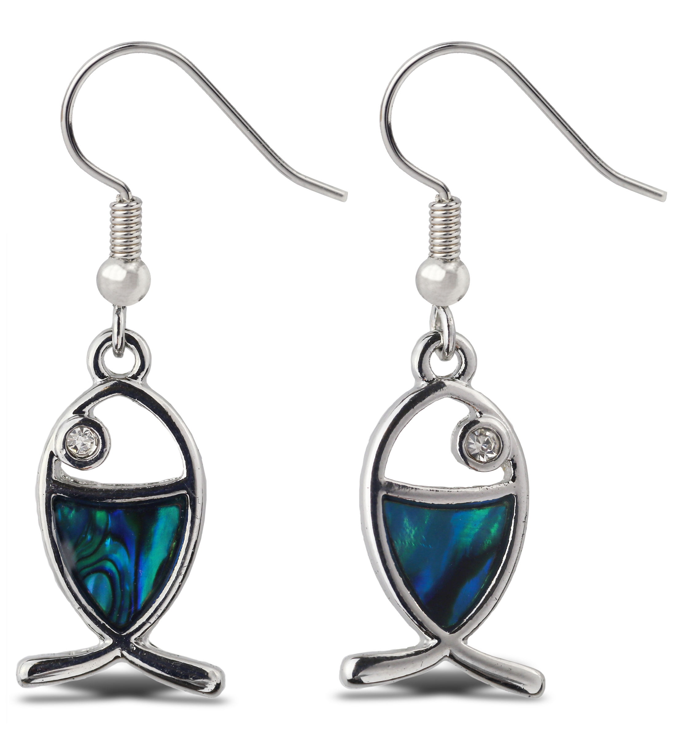 Large Blue PAUA ABALONE SHELL & 925 Sterling Silver Earrings Jewelry 