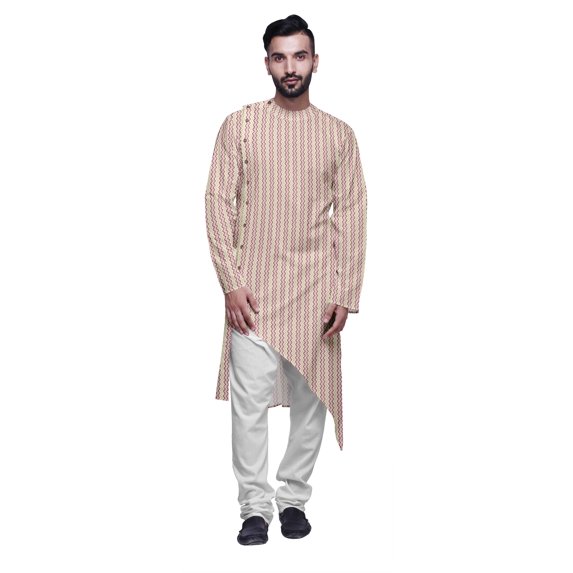 Atasi Printed Ethnic Kurta With White Churidar Pajama Set For Men Summer Wear